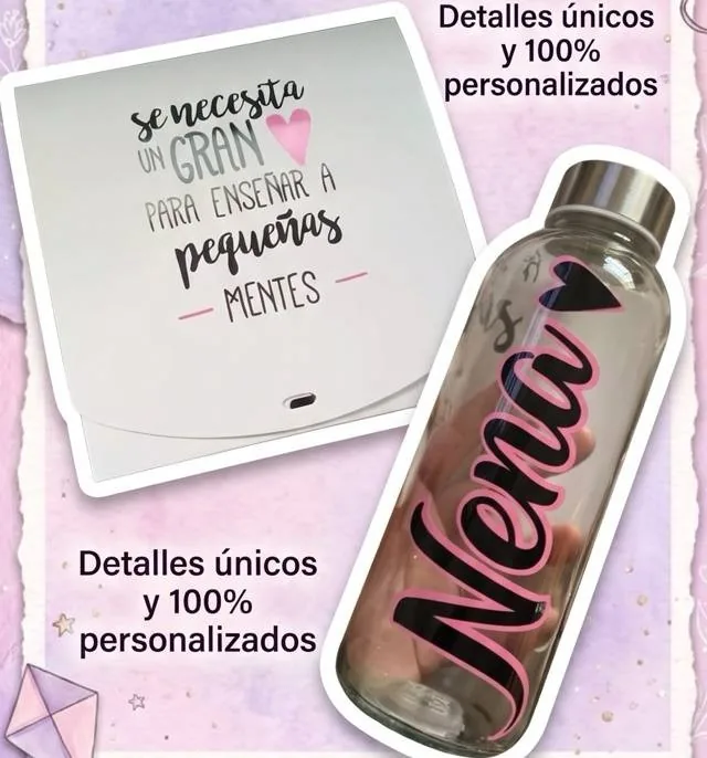 Caja y botella de vidrio personalizadas con vinilo